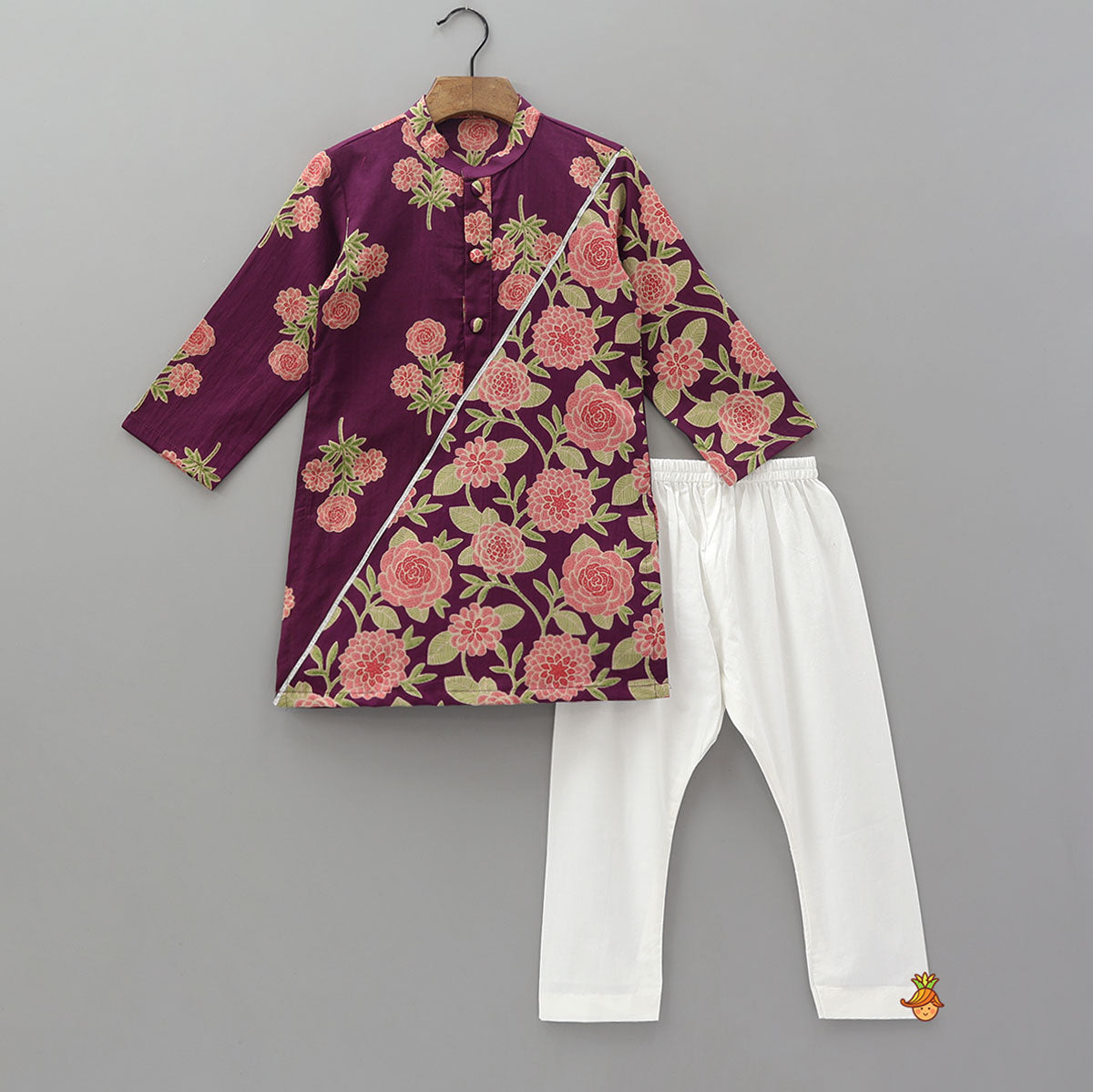 Pre Order: Floral Printed Cotton Kurta And Pyjama