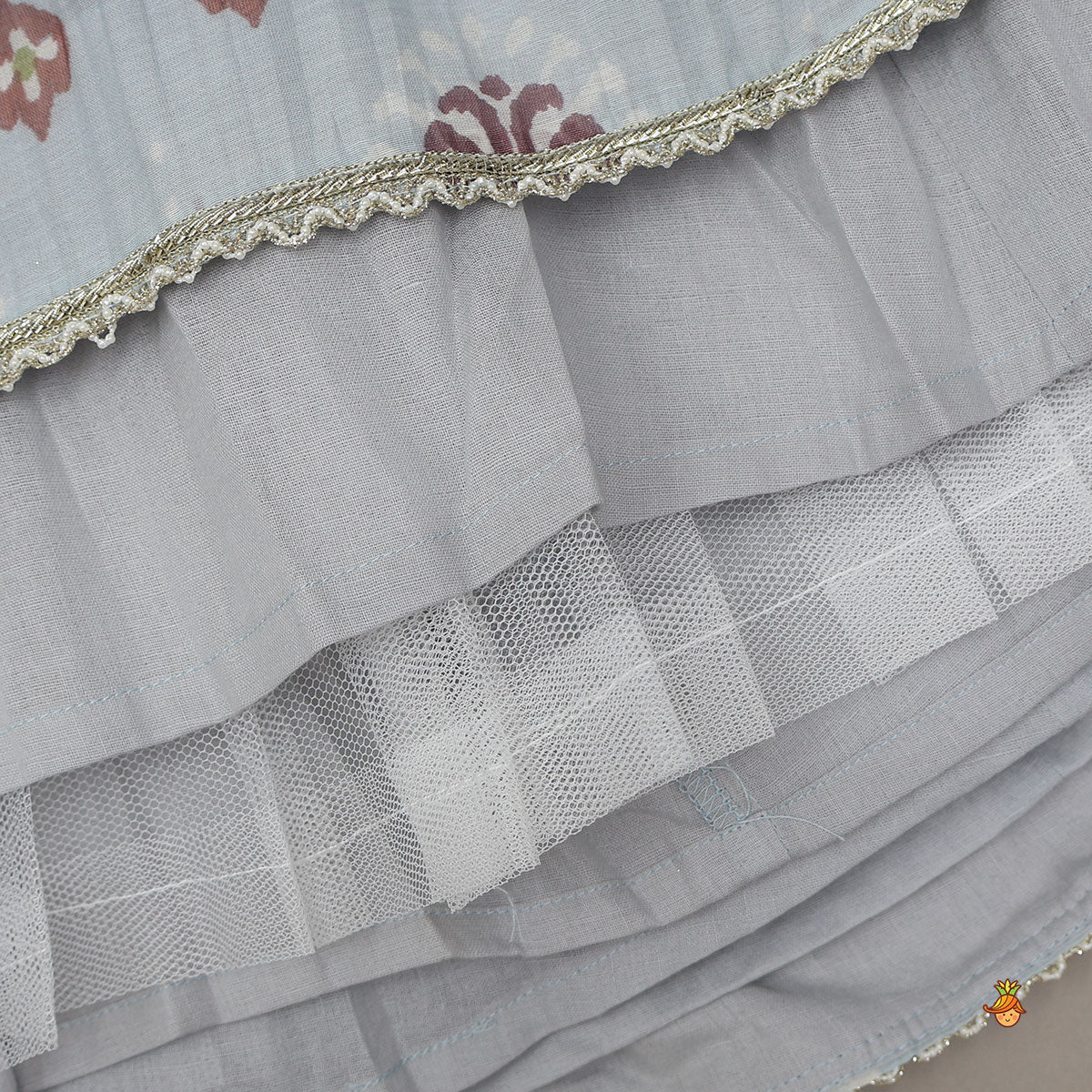 Pre Order: Mul Chanderi Ruffle Crop Top And Lehenga