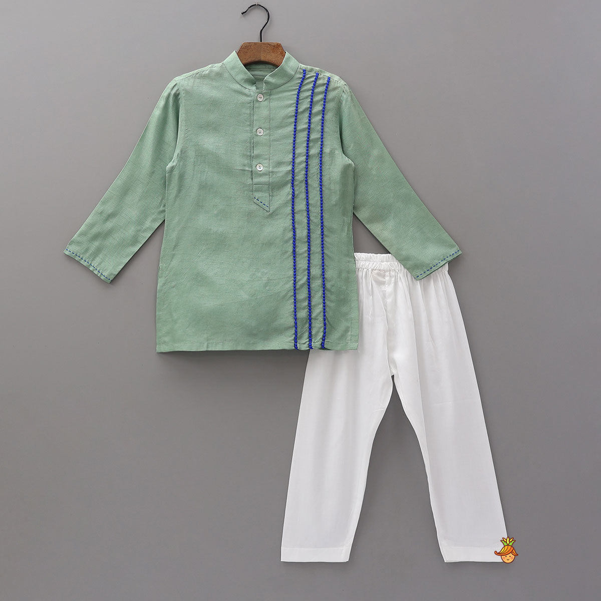 Pre Order: Contrast Lace Accent Kurta And Pyjama