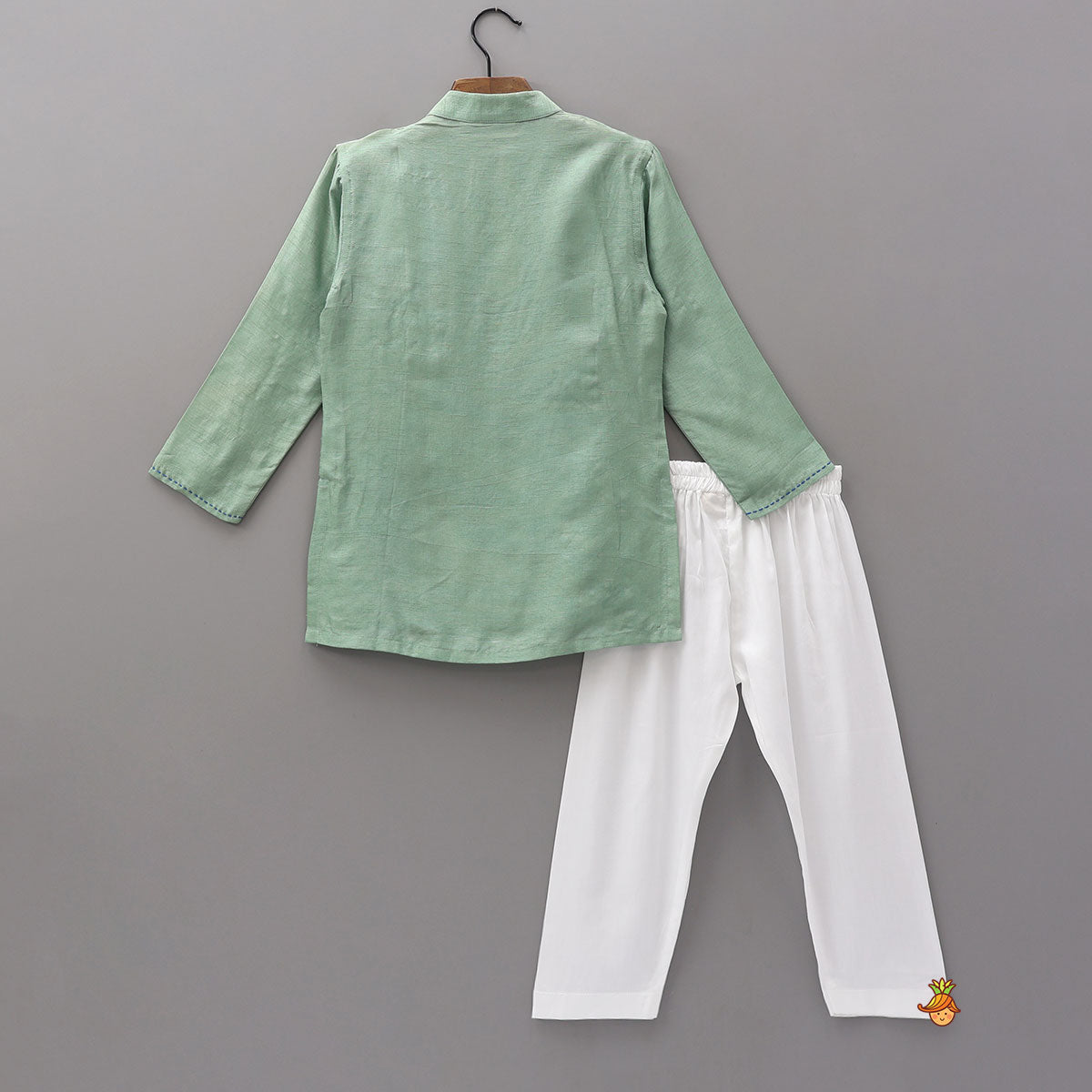 Pre Order: Contrast Lace Accent Kurta And Pyjama