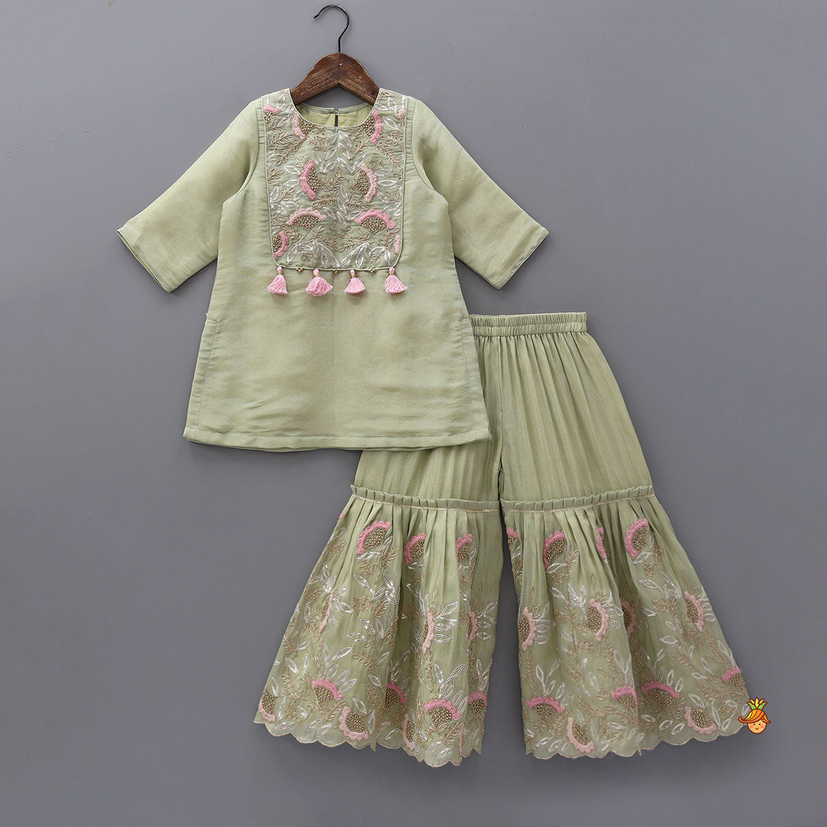 Pre Order: Yoke Embroidered Shimmery Kurti And Sharara