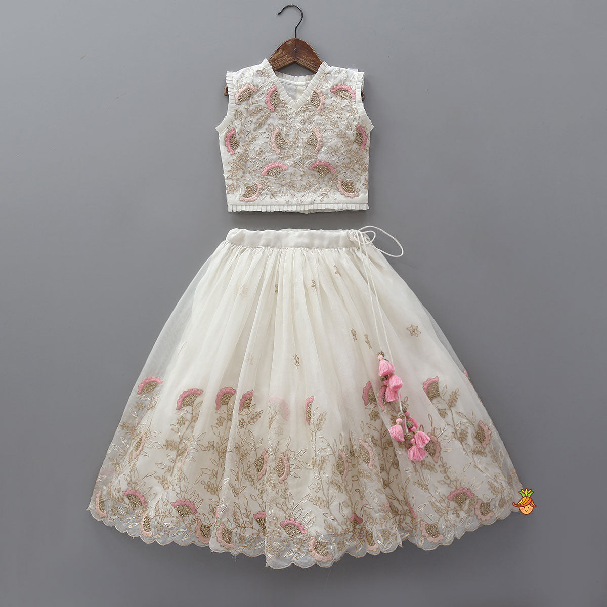 Pre Order: Pleated Detail Crop Top And Lehenga
