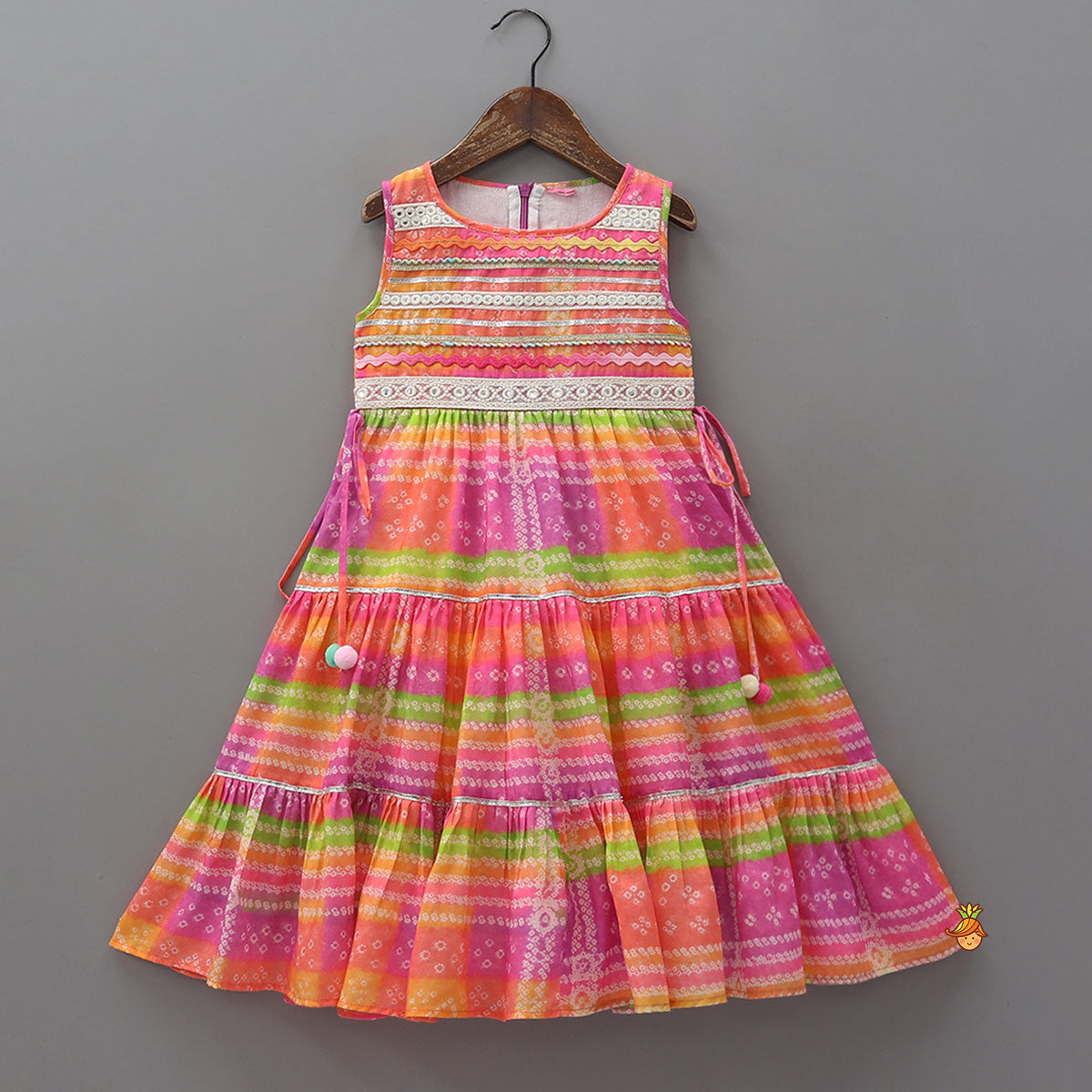 Pre Order: Bandhani Printed Tiered Kurti With Lace Detailing