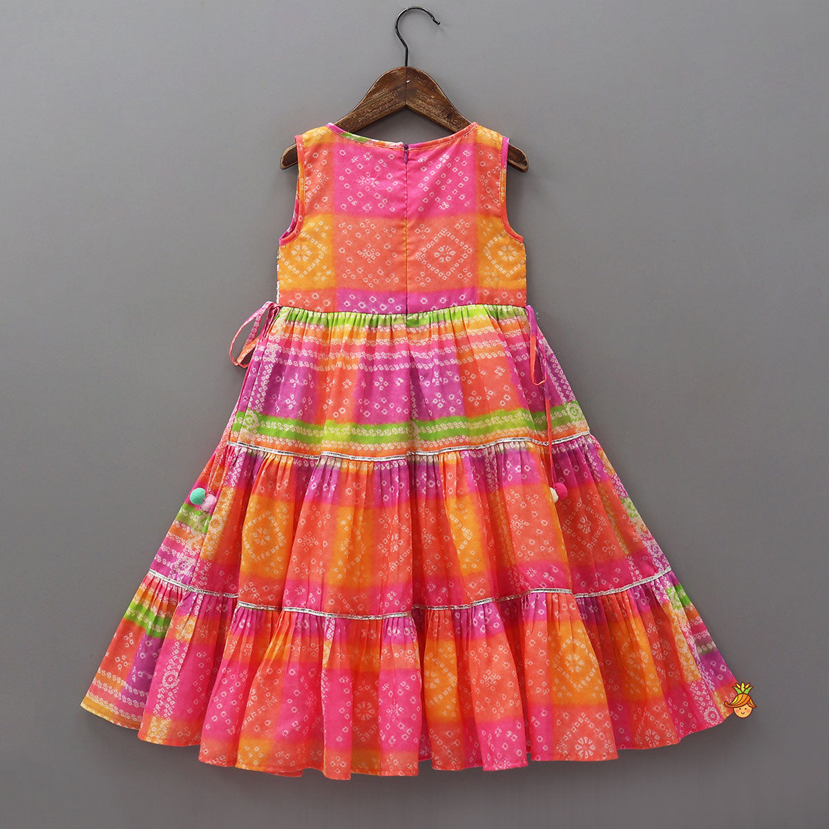 Pre Order: Bandhani Printed Tiered Kurti With Lace Detailing
