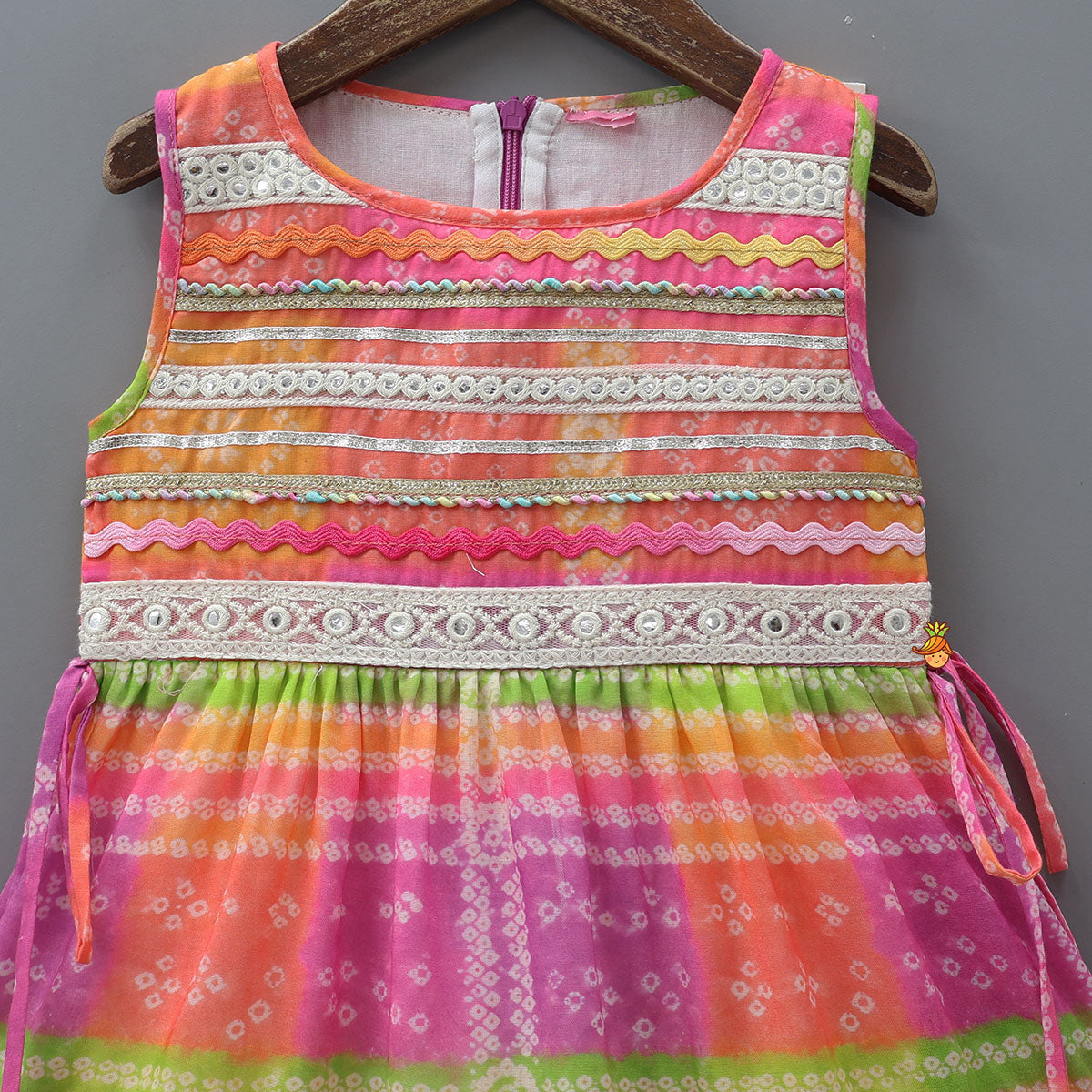 Pre Order: Bandhani Printed Tiered Kurti With Lace Detailing