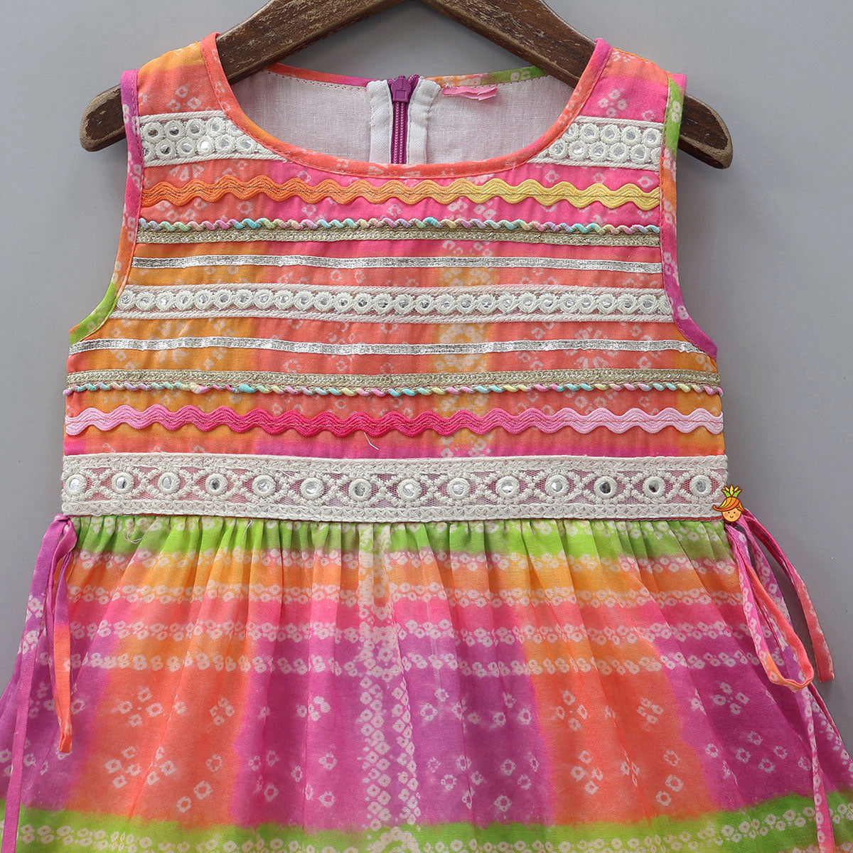 Pre Order: Bandhani Printed Tiered Kurti With Lace Detailing
