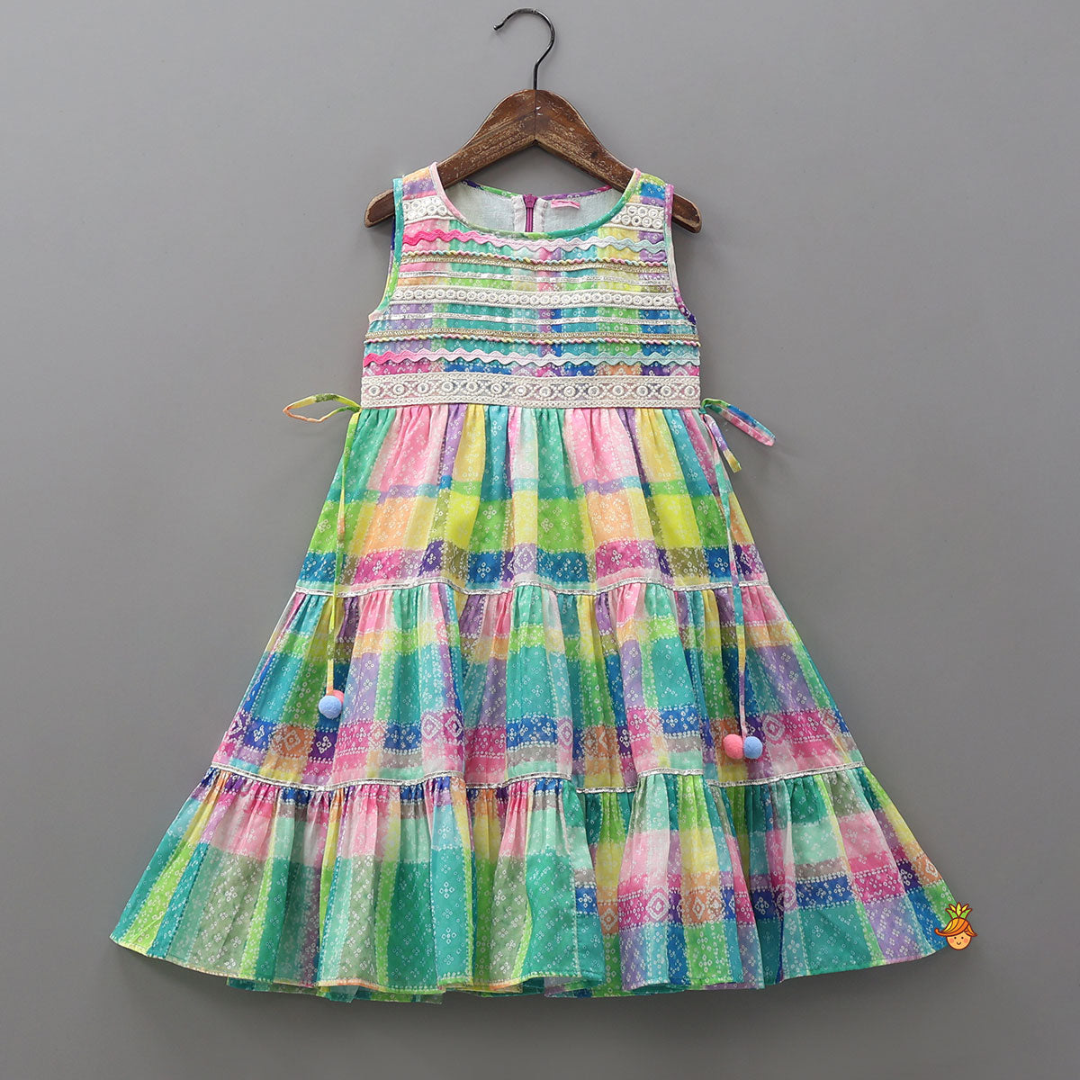 Pre Order: Bandhani Printed Flared Kurti With Tie-Up Details