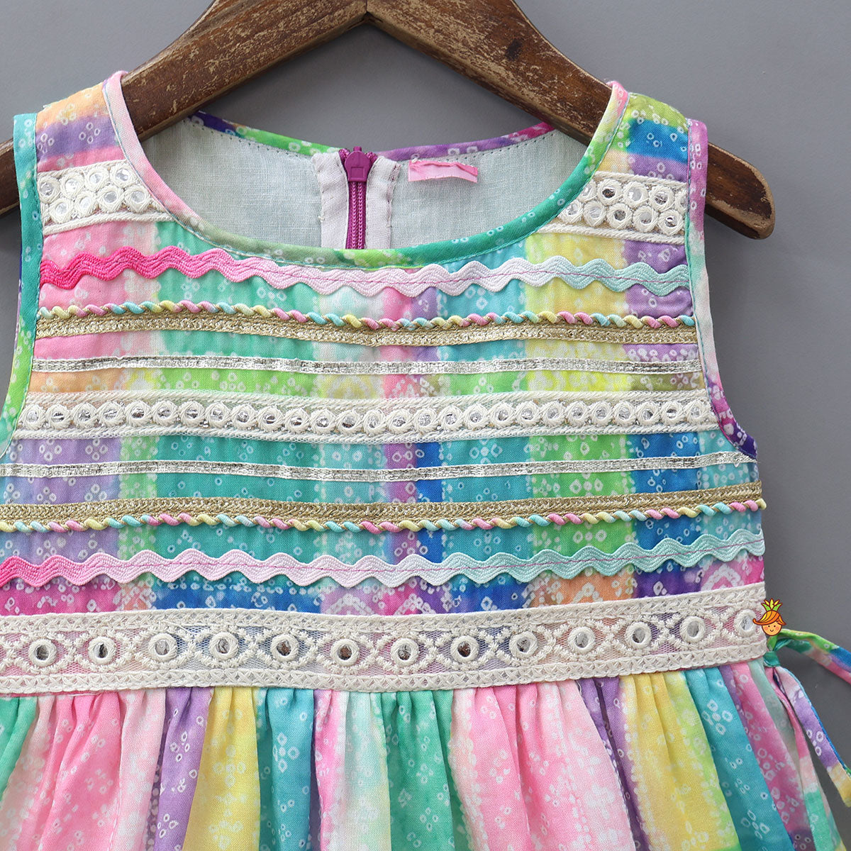 Pre Order: Bandhani Printed Flared Kurti With Tie-Up Details