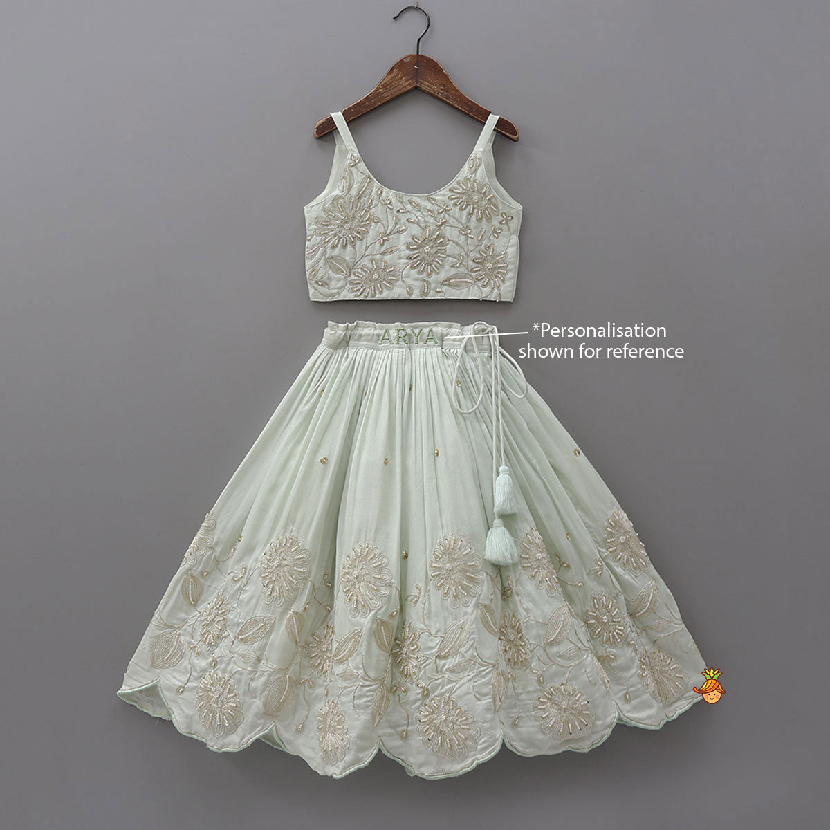 Pre Order: Strappy Crop Top And Scalloped Lehenga