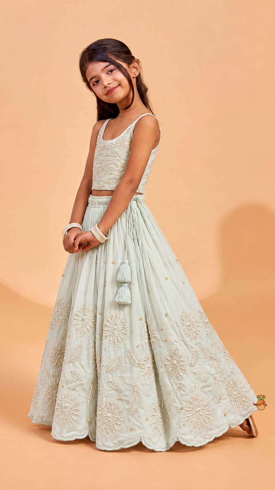 Pre Order: Strappy Crop Top And Scalloped Lehenga
