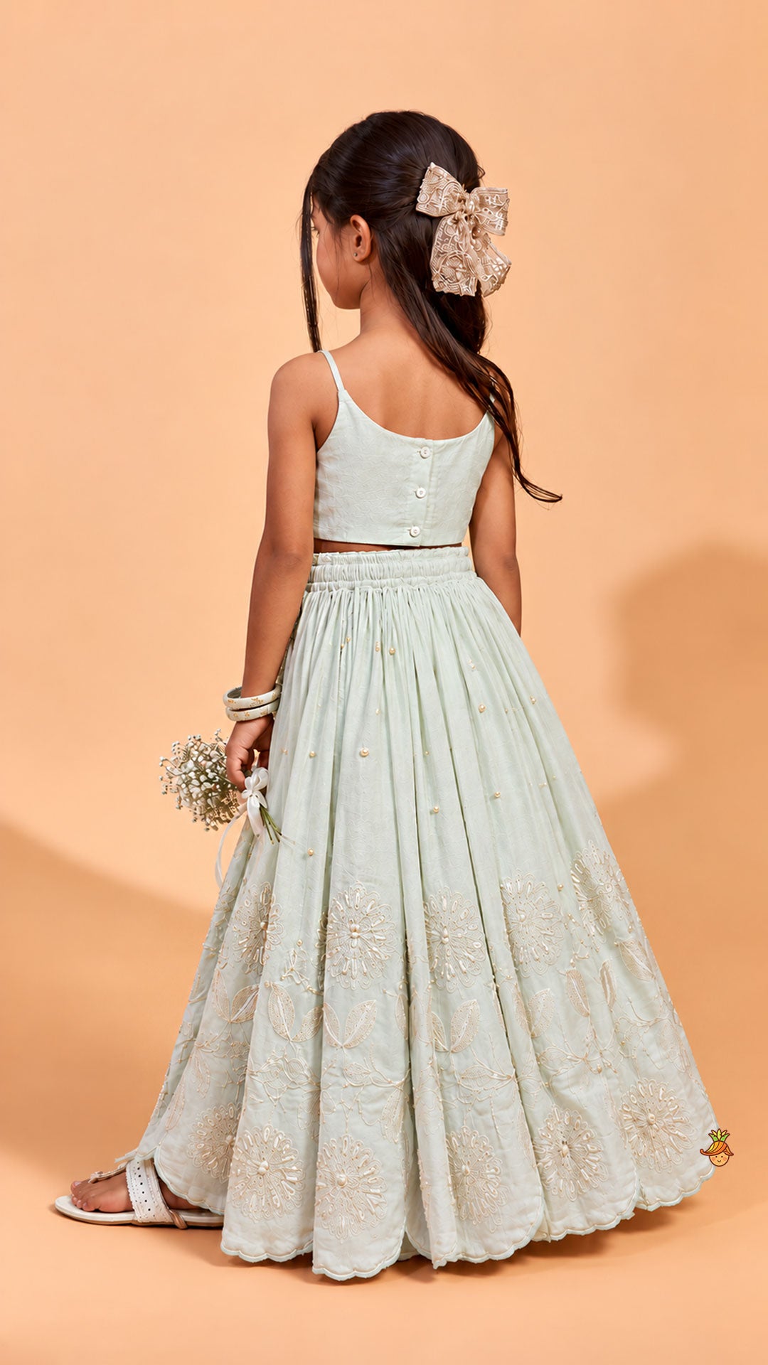 Pre Order: Strappy Crop Top And Scalloped Lehenga