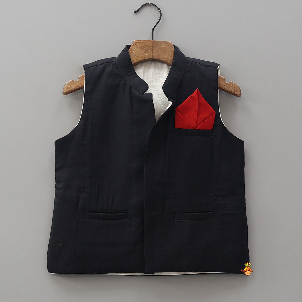 Pre Order: Kurta With Contrasting Pocket Square Jacket And Pyjama