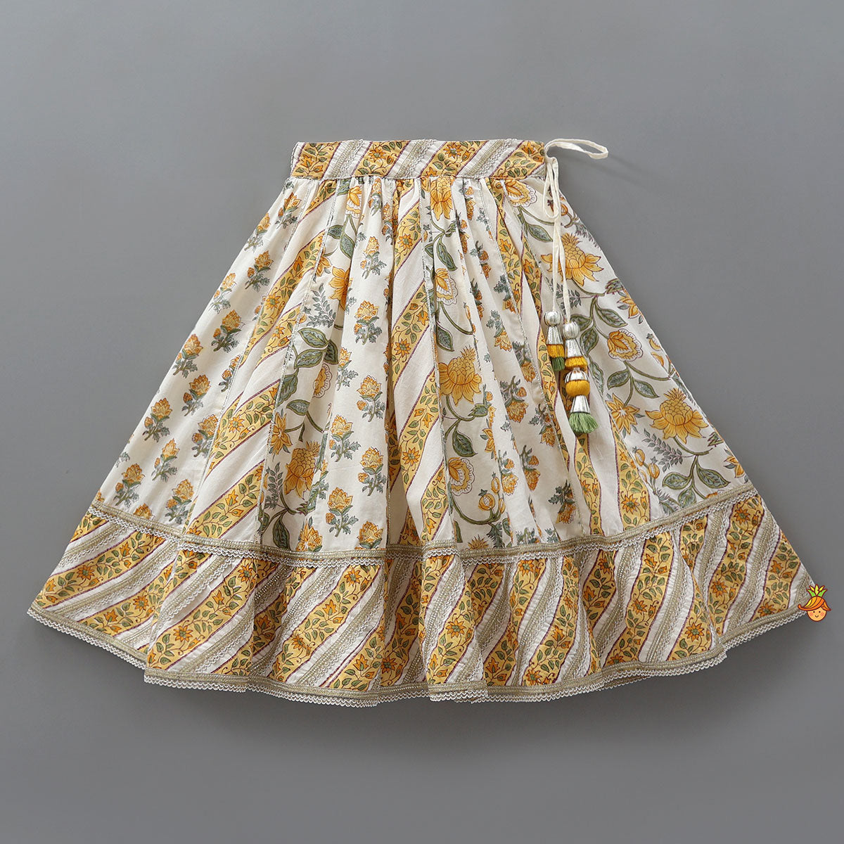 Pre Order: Floral Hand Block Printed Crop Top With Lehenga And Dupatta