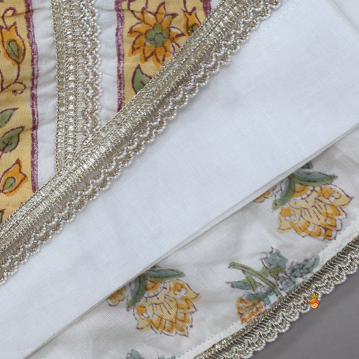 Pre Order: Floral Hand Block Printed Crop Top With Lehenga And Dupatta
