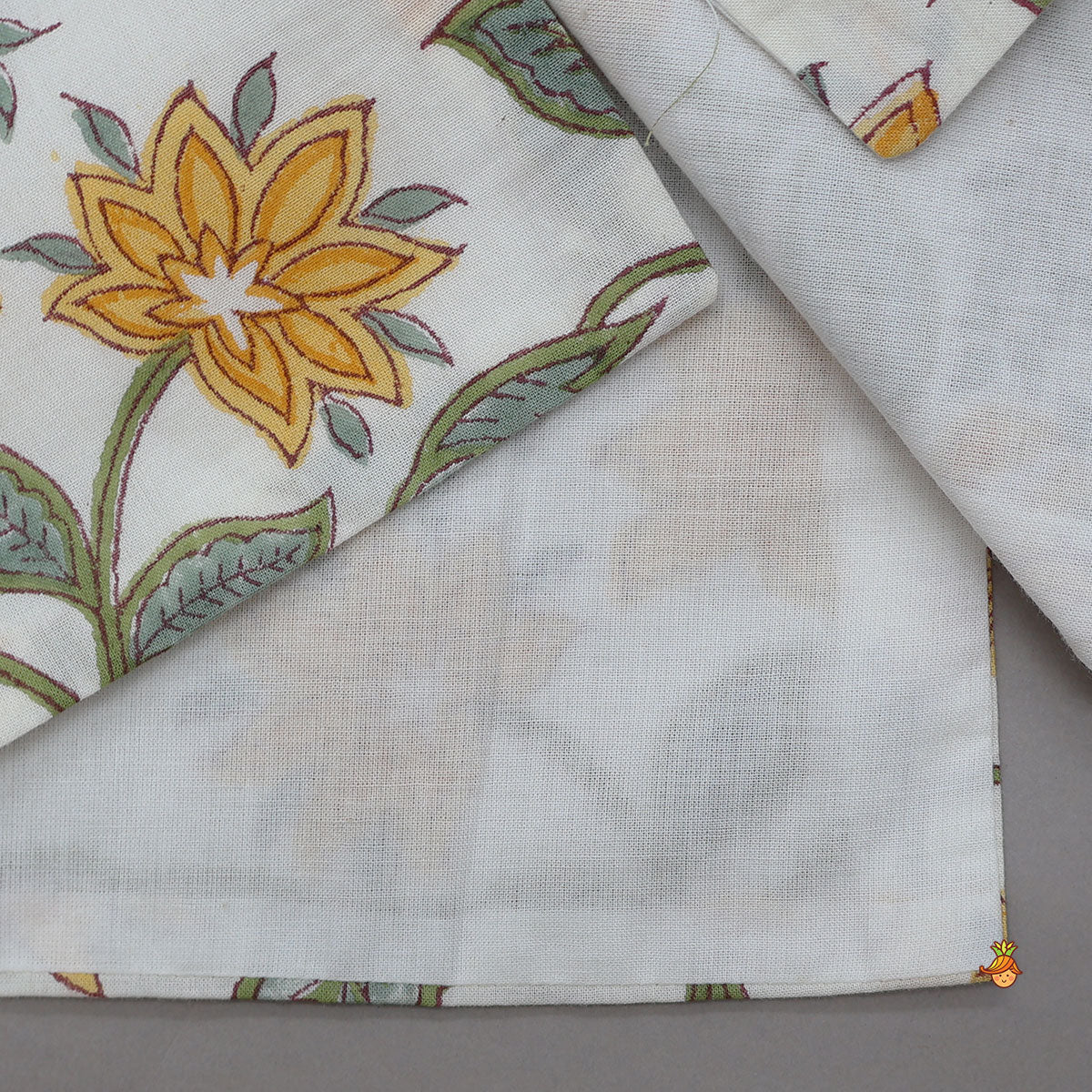 Pre Order: Floral Hand Block Printed Kurta With Jacket And Dhoti