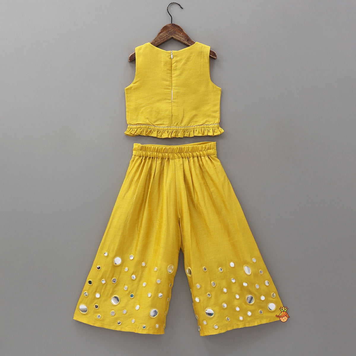 Pre Order: Overlap Style Ruffle Top With Faux Mirror Work Palazzo