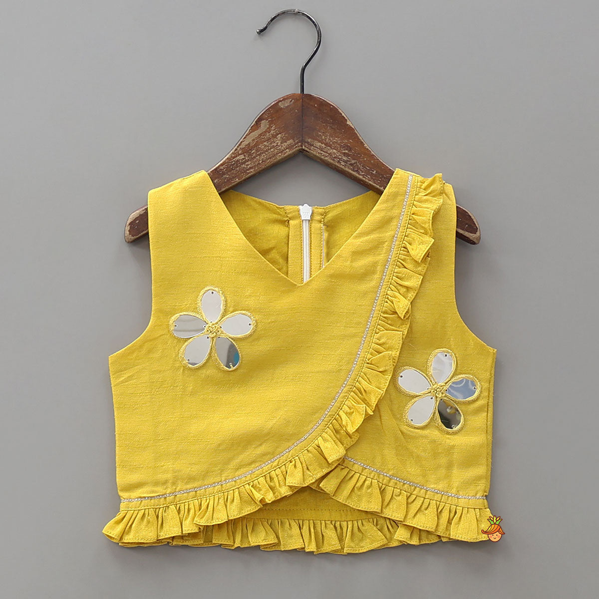 Pre Order: Overlap Style Ruffle Top With Faux Mirror Work Palazzo