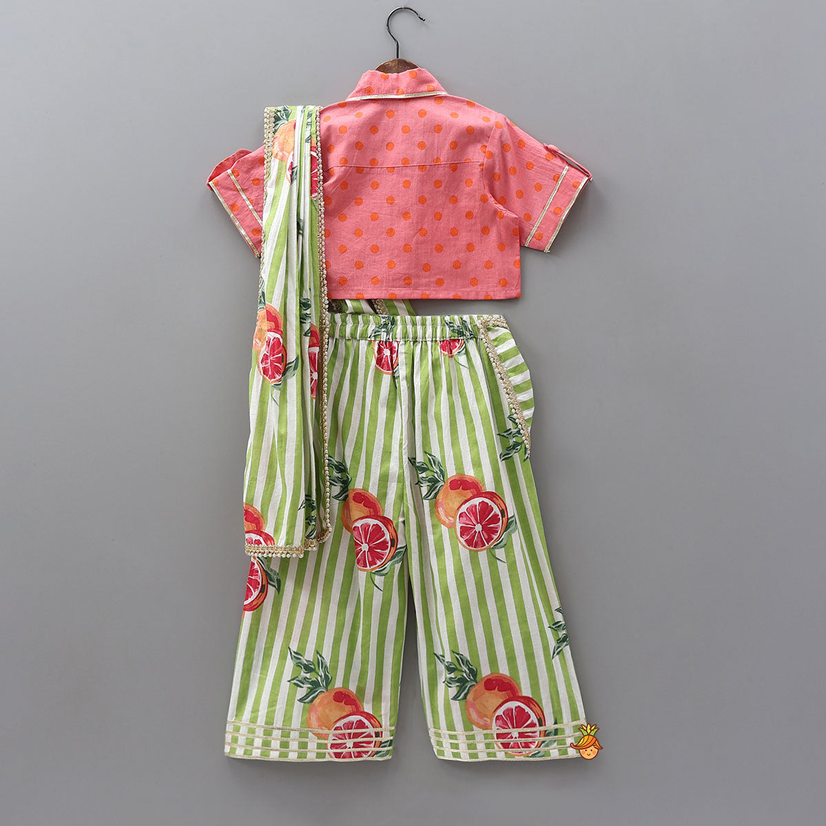 Pre Order: Shirt Style Top And Pant With Attached Dupatta And Hair Band