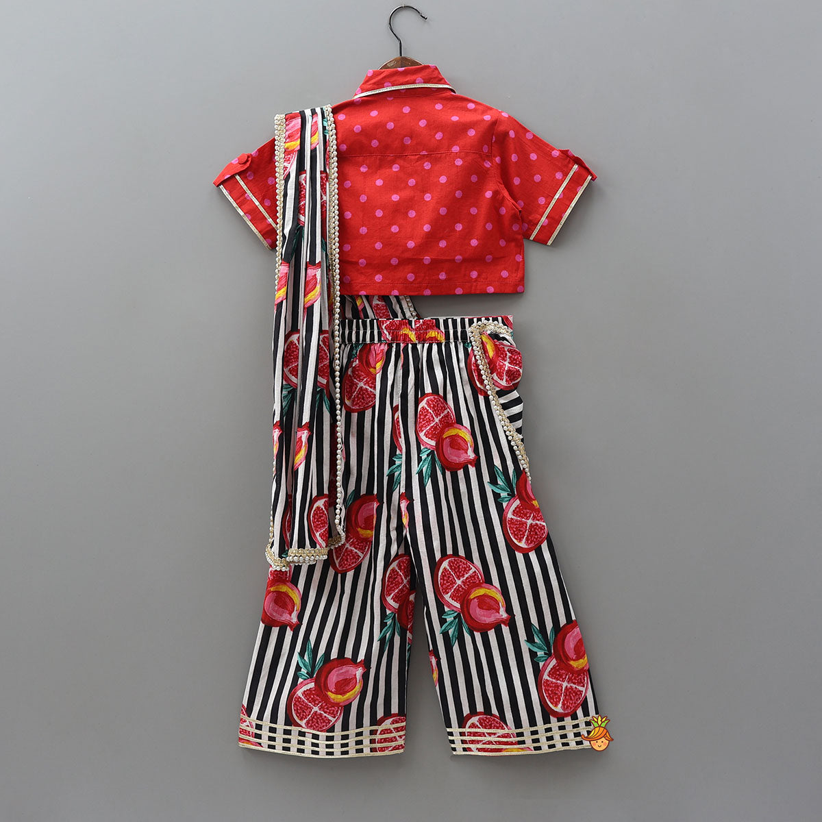 Pre Order: Elegant Shirt Style Top And Pant With Attached Dupatta And Hair Band