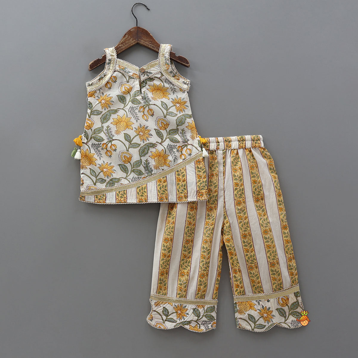 Pre Order: Floral Hand Block Printed Kurti With Pants And Dupatta