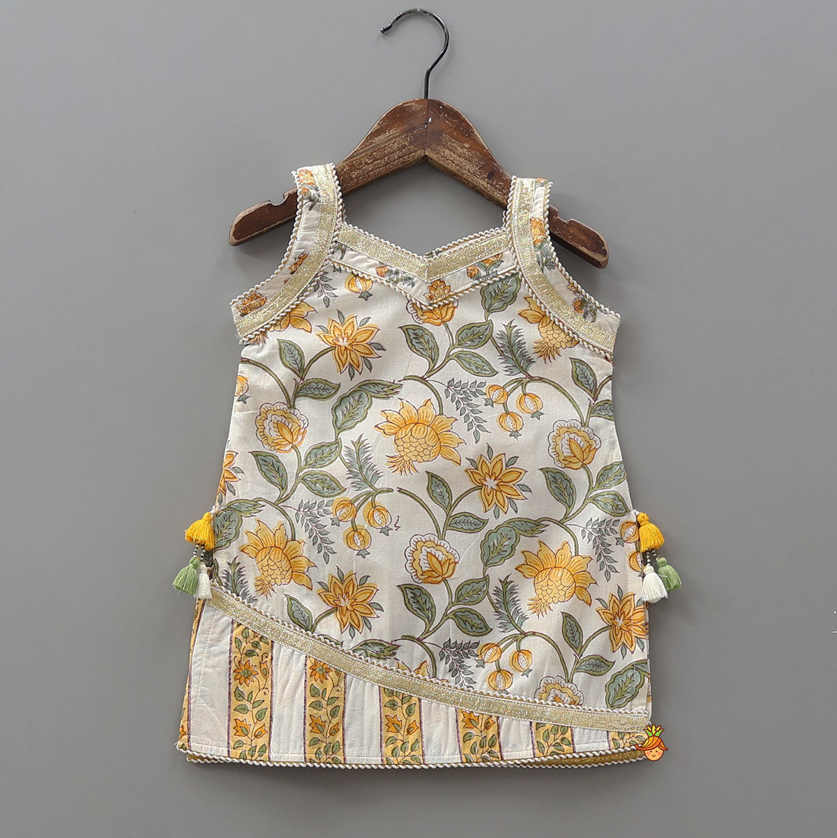 Pre Order: Floral Hand Block Printed Kurti With Pants And Dupatta