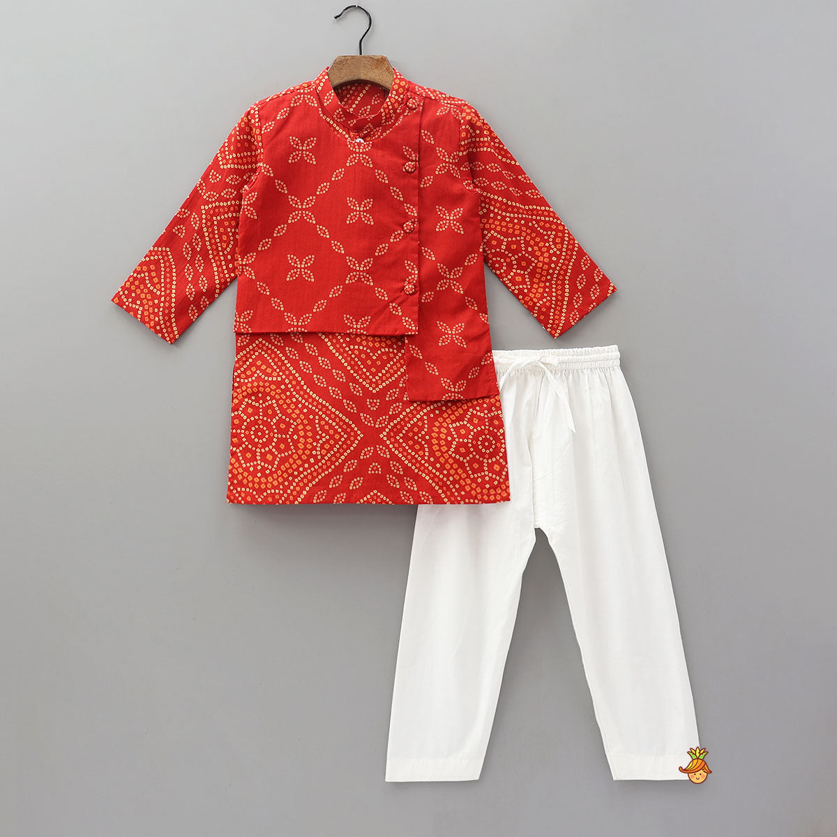 Asymmetric Jacket Style Bandhani Printed Kurta And Pyjama