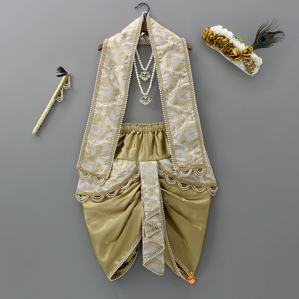Pre Order: Festive Brocade Dhoti Set With Matching Stole