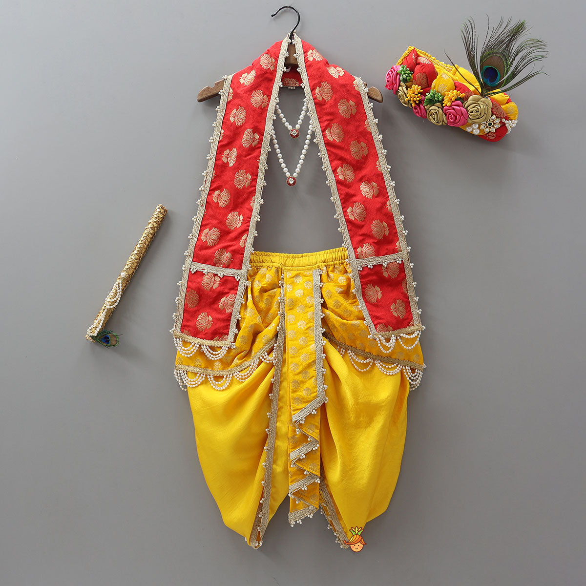 Pre Order: Traditional Brocade Dhoti Set With Matching Stole