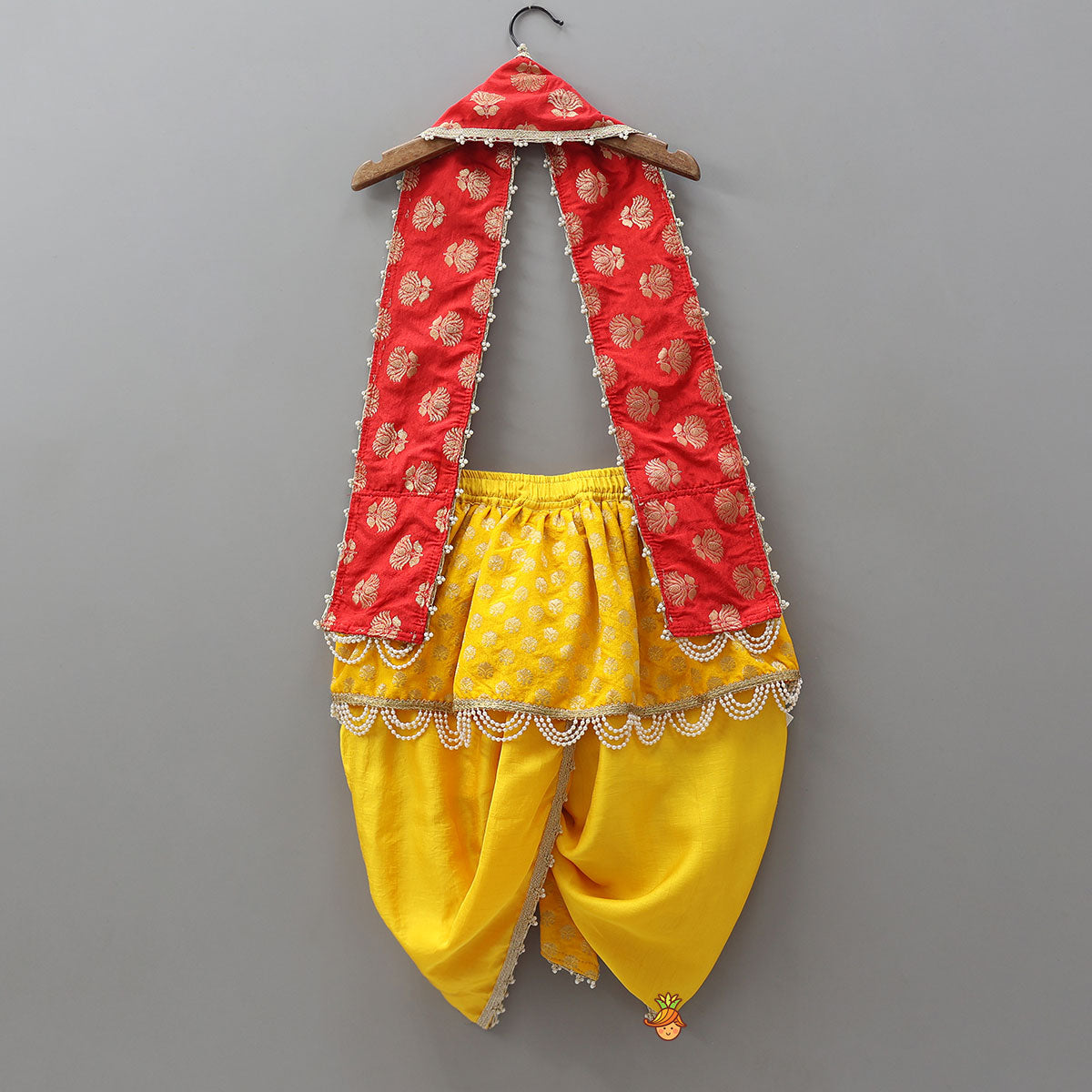 Pre Order: Traditional Brocade Dhoti Set With Matching Stole