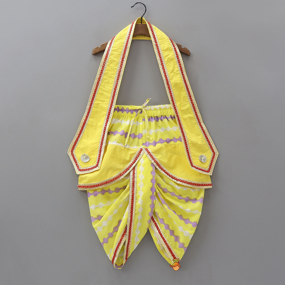 Pre Order: Festive Dhoti Set With Matching Stole And Mukut