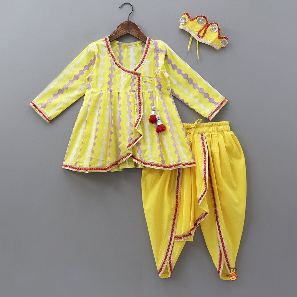 Pre Order: Angarkha Kurti And Flap Detail Dhoti Style Pant With Mukut