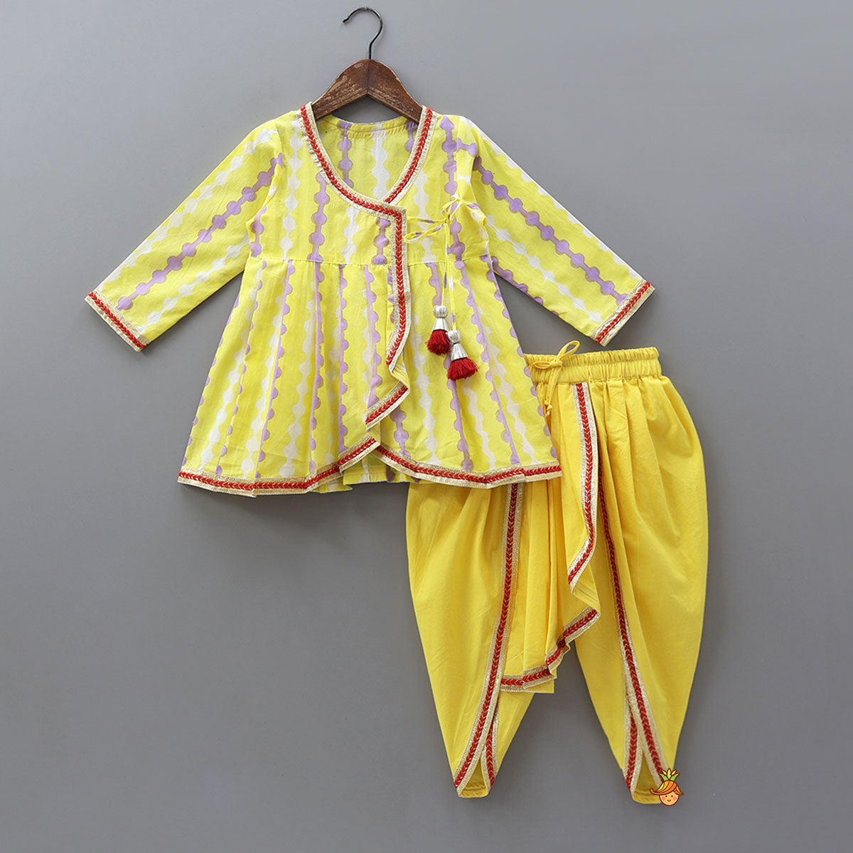 Pre Order: Angarkha Kurti And Flap Detail Dhoti Style Pant With Mukut