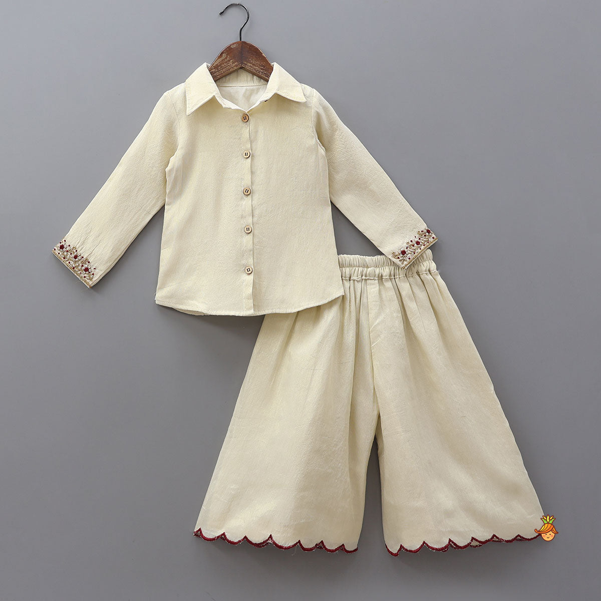 Pre Order: Collar Neck Kurti With Contrasting Jacket And Palazzo