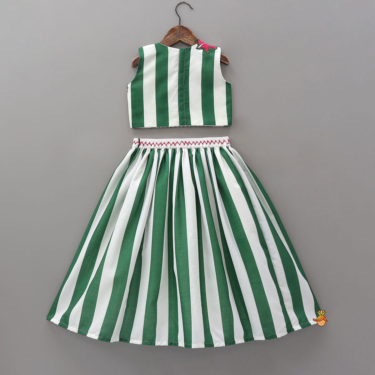 Applique Work Striped Crop Top And Lehenga