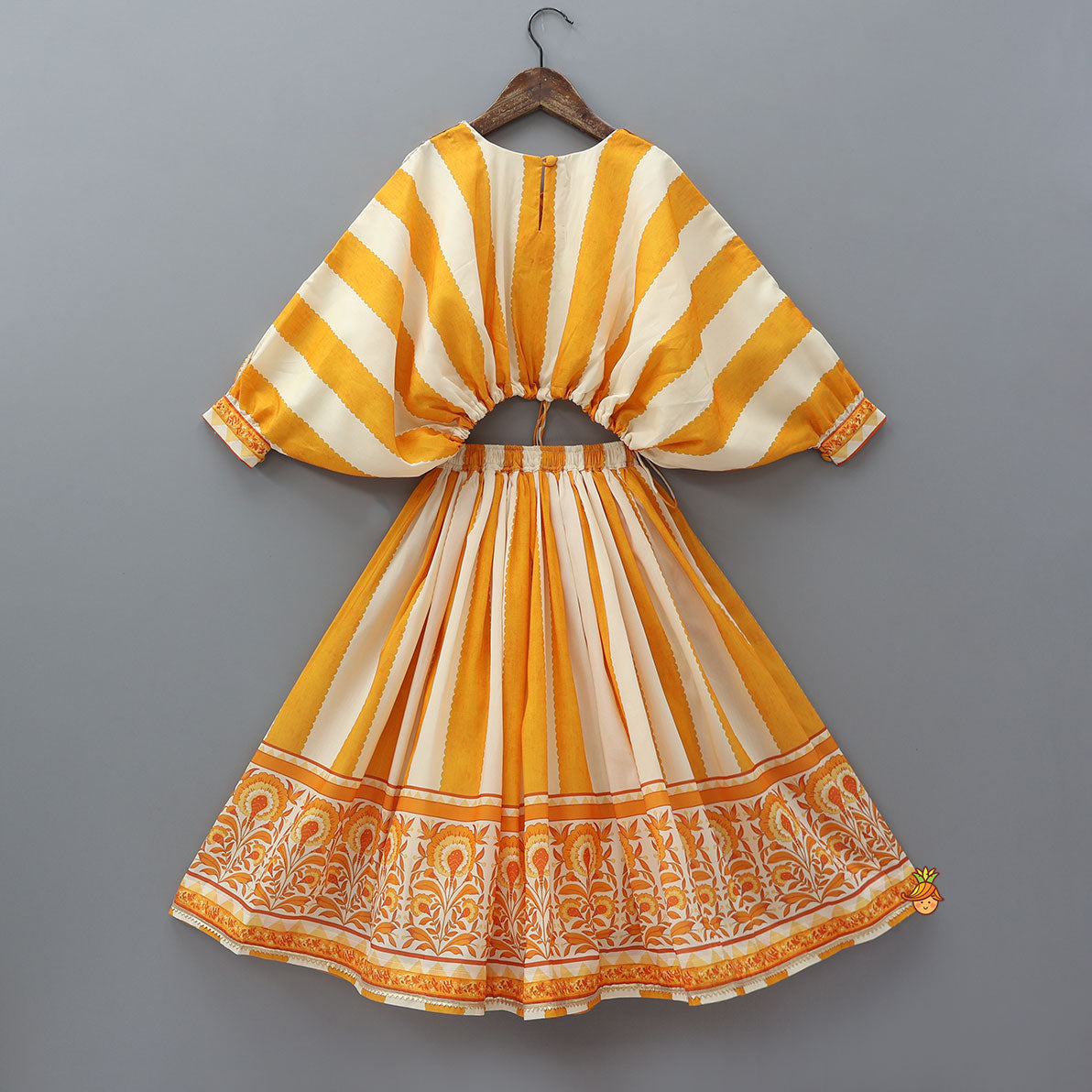 Pre Order: Kaftan Top And Lehenga With Matching Sling Bag
