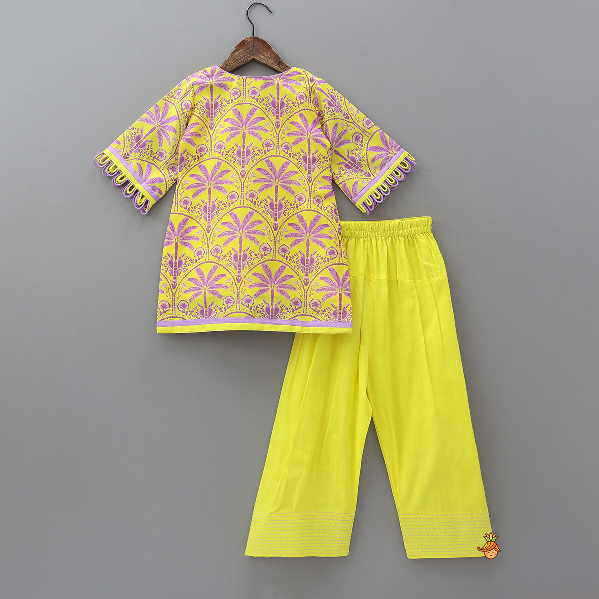 Pre Order: Trees And Birds Printed Kurti And Pants With Dupatta