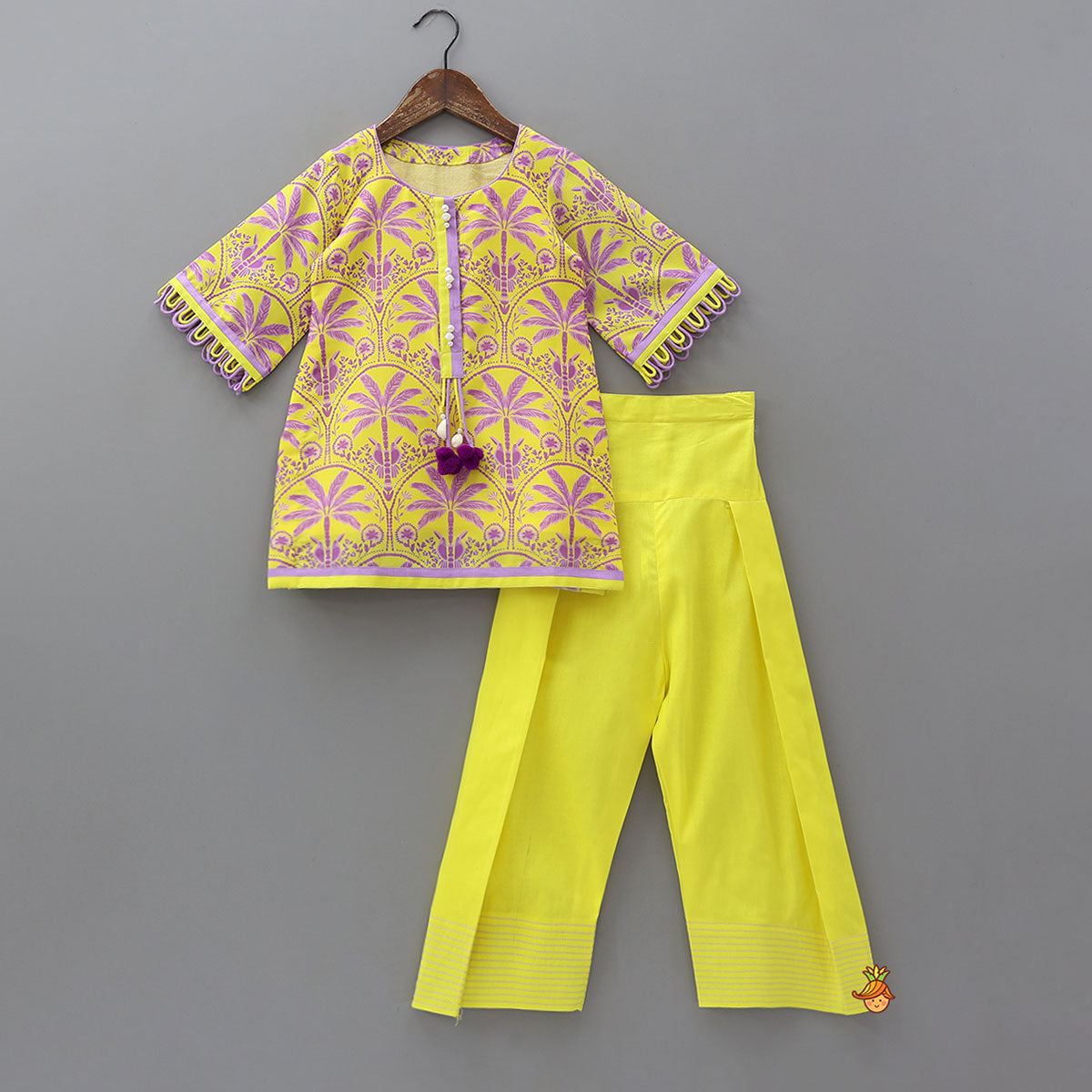 Pre Order: Trees And Birds Printed Kurti And Pants With Dupatta