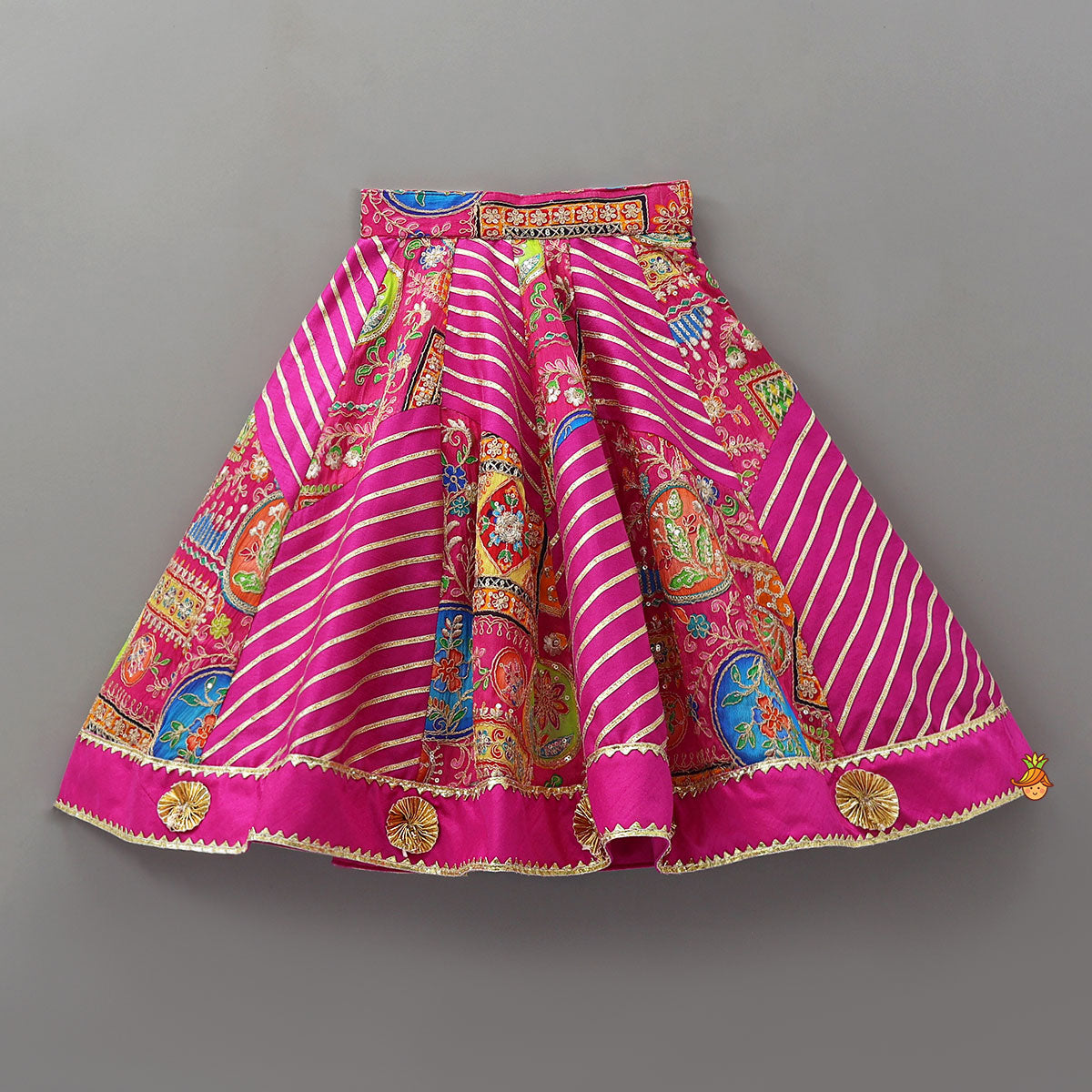 Printed And Embroidered Crop Top With Lehenga And Dupatta
