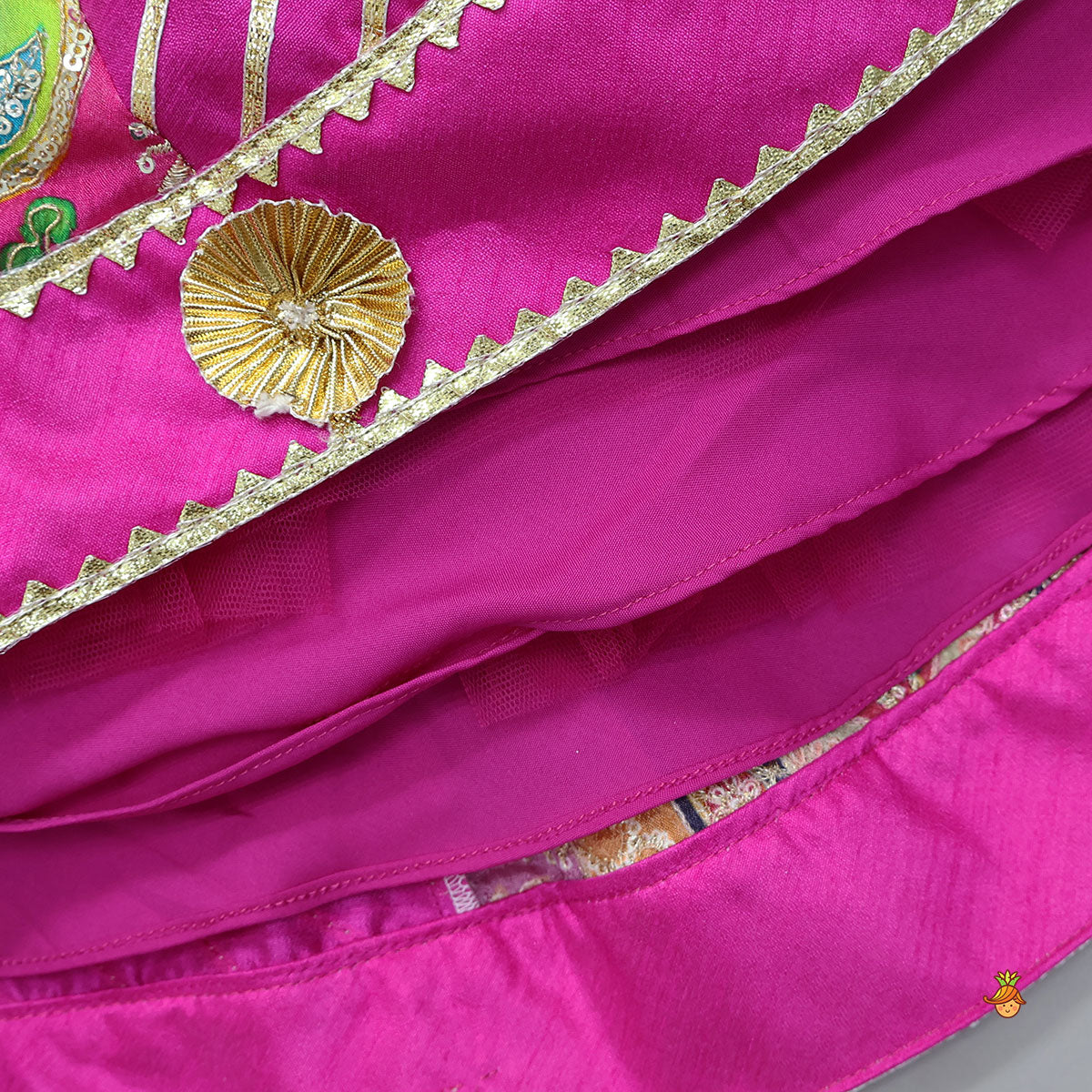 Printed And Embroidered Crop Top With Lehenga And Dupatta