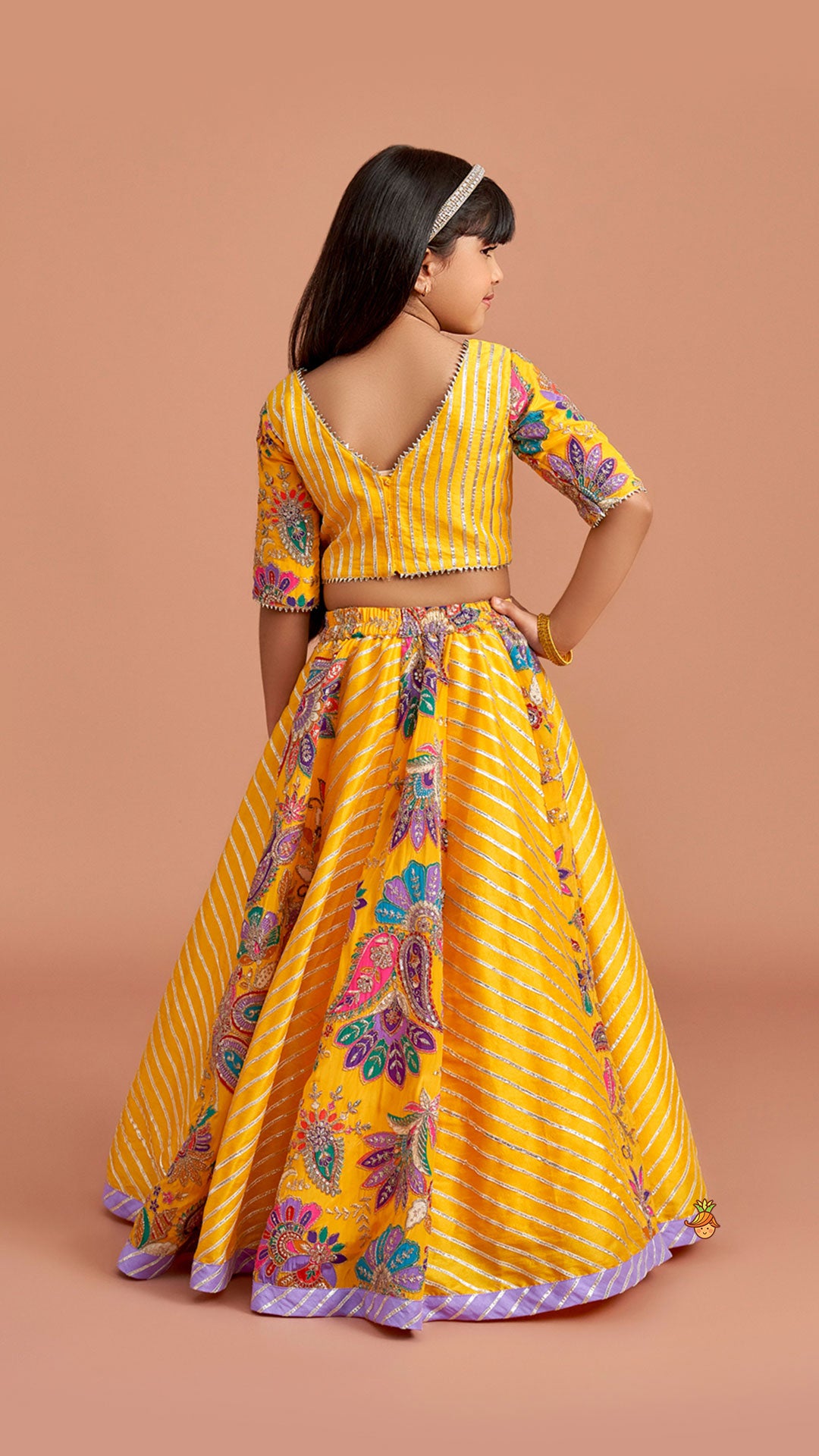 Gota Lace Detailed Crop Top And Lehenga With Net Dupatta
