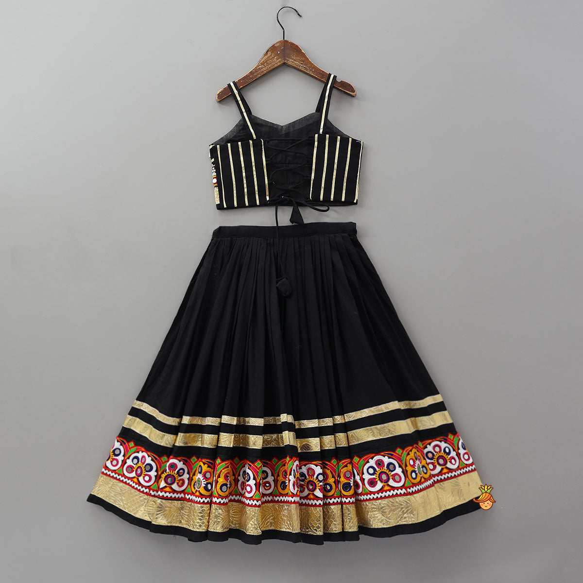 Strappy Multicoloured Top With Flared Lehenga And Dupatta