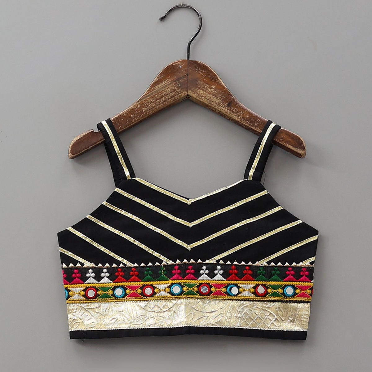 Strappy Multicoloured Top With Flared Lehenga And Dupatta