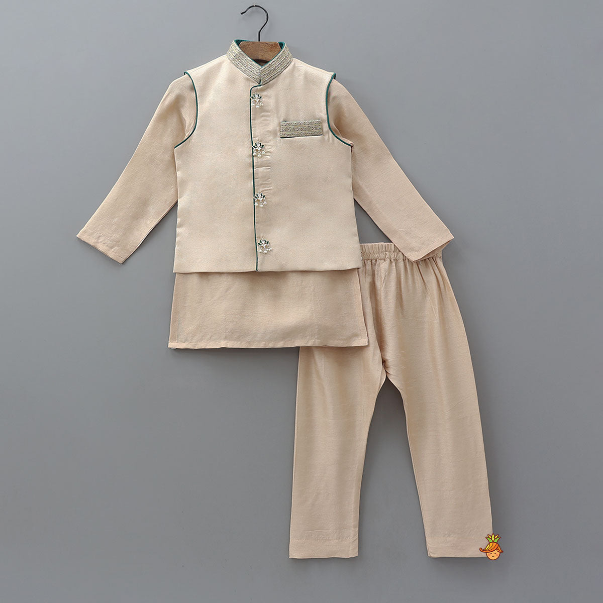 Pre Order: Ethnic Kurta With Regal Embellished Jacket And Pyjama