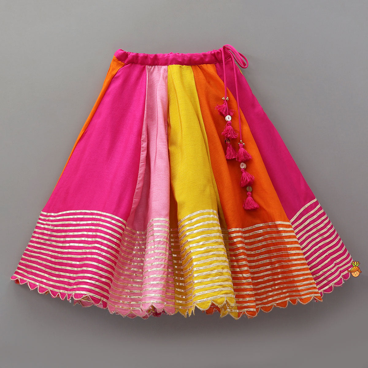 Multiple Hanging Tassel Detail Crop Top And Colourful Lehenga