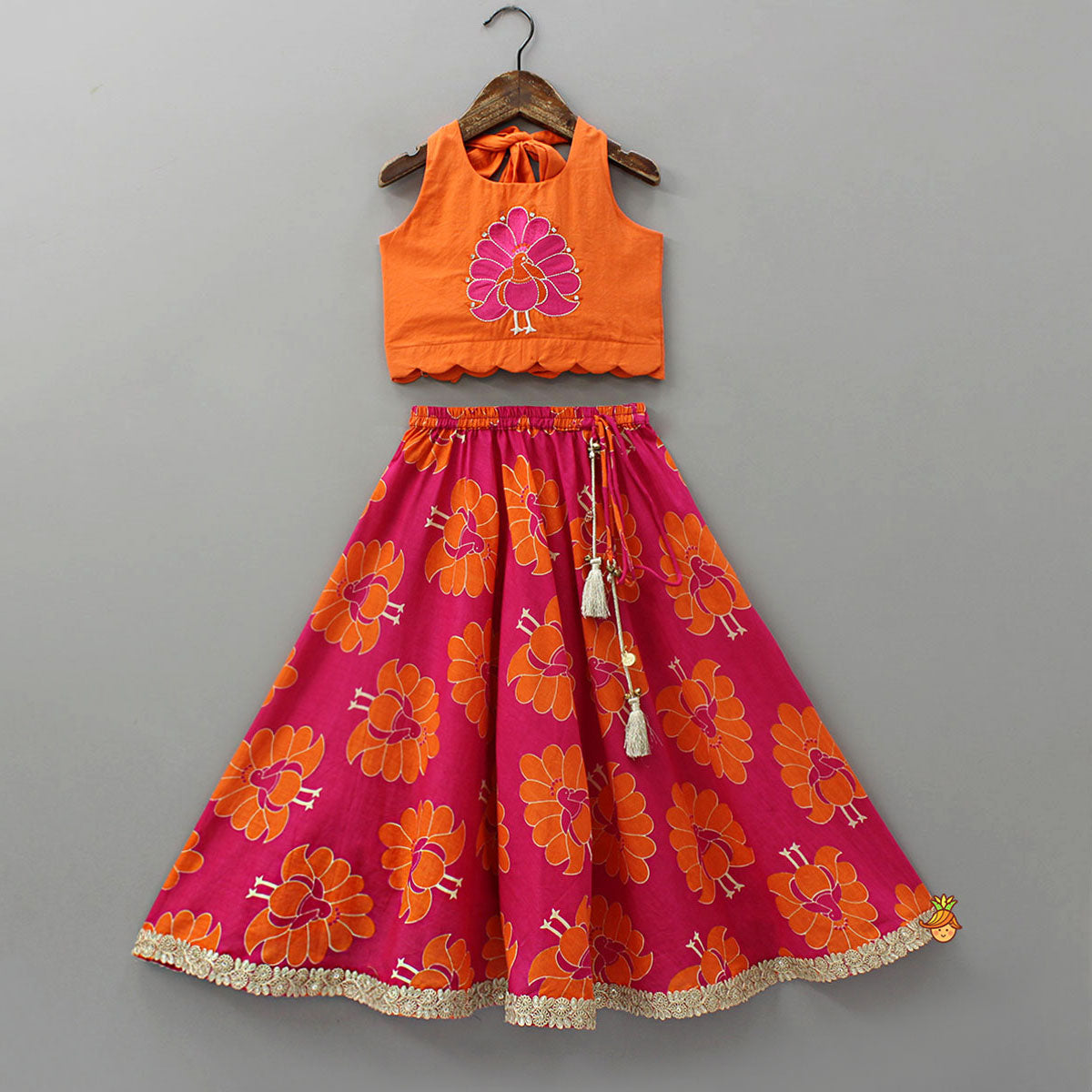Pre Order: Back-Knot Halter Neck Crop Top And Lehenga