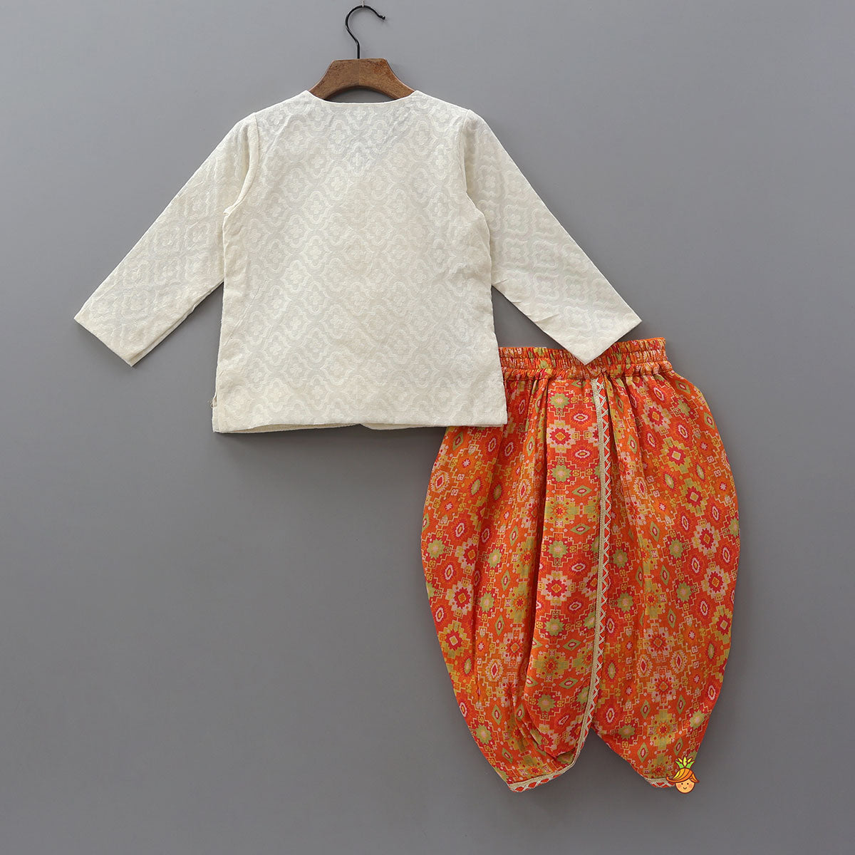 Pre Order: Lace Detailed Angarakha Kurta With Printed Dhoti