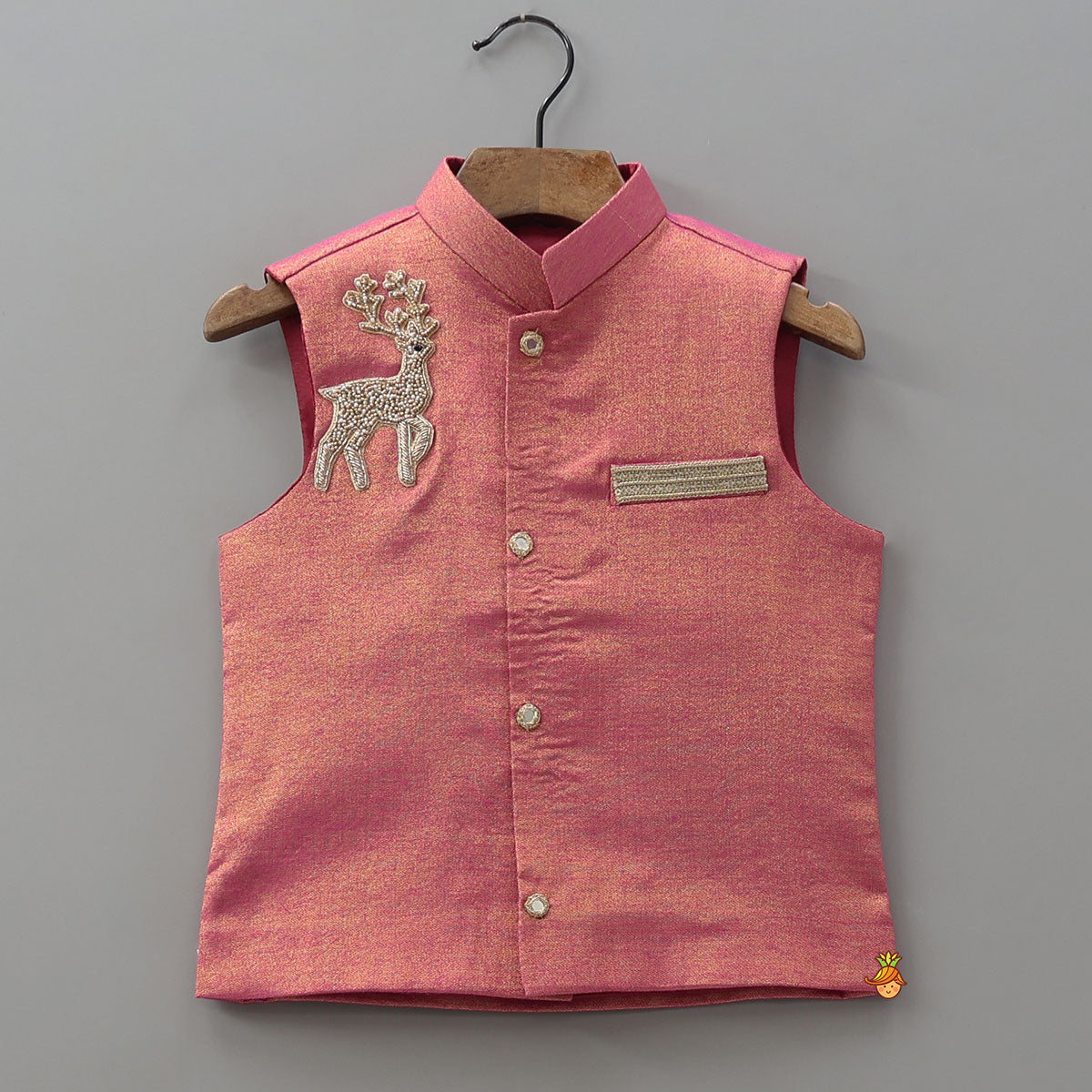 Pre Order: Shimmery Kurta With Patchwork Detailed Jacket And Pyjama
