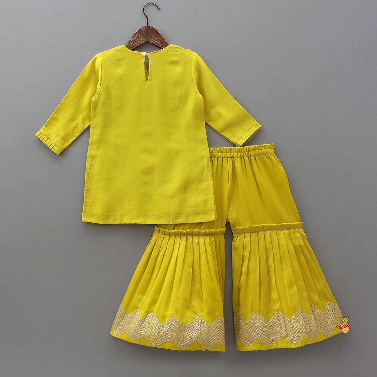 Pre Order: Yoke Embroidered Kurti And Pleated Sharara With Matching Dupatta