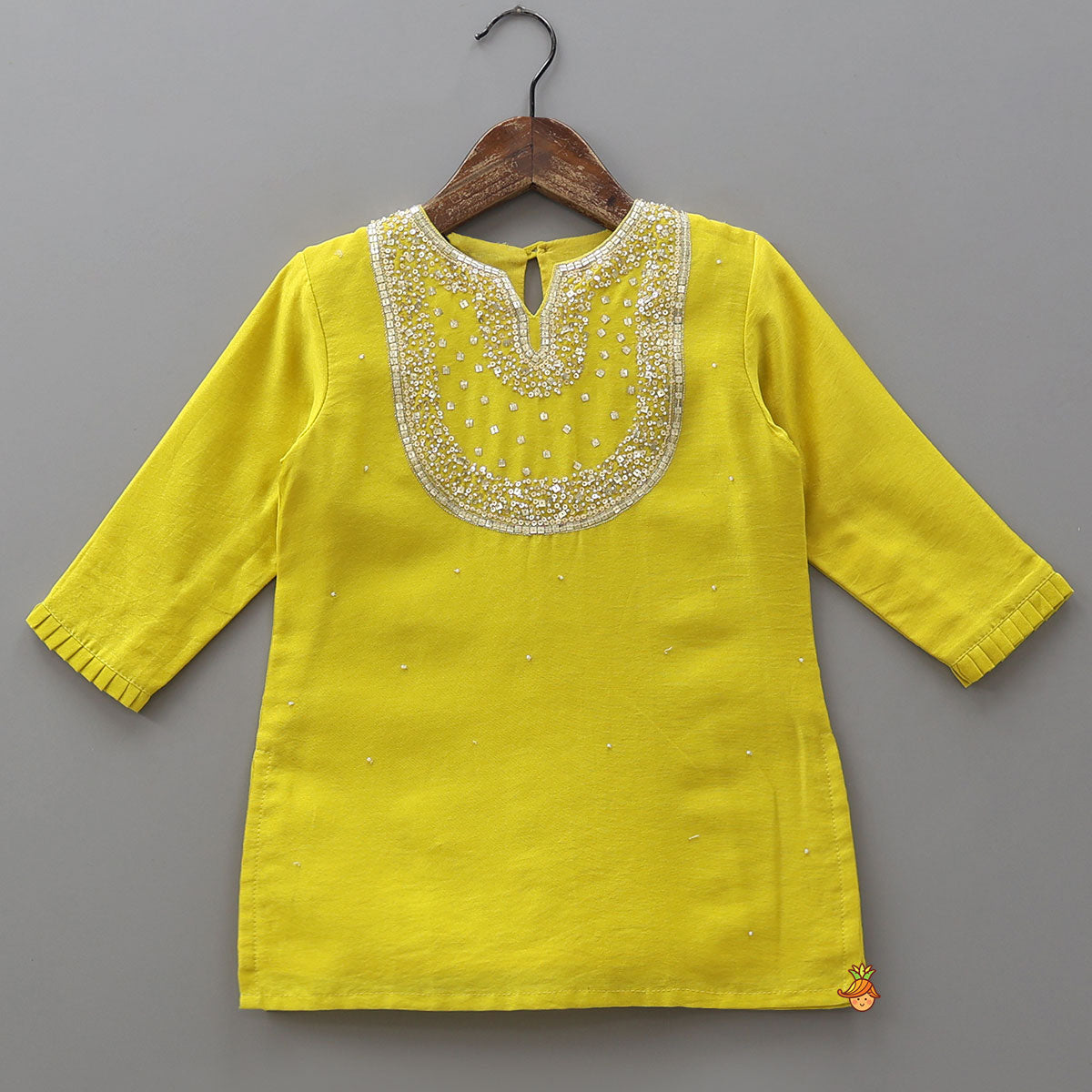Pre Order: Yoke Embroidered Kurti And Pleated Sharara With Matching Dupatta