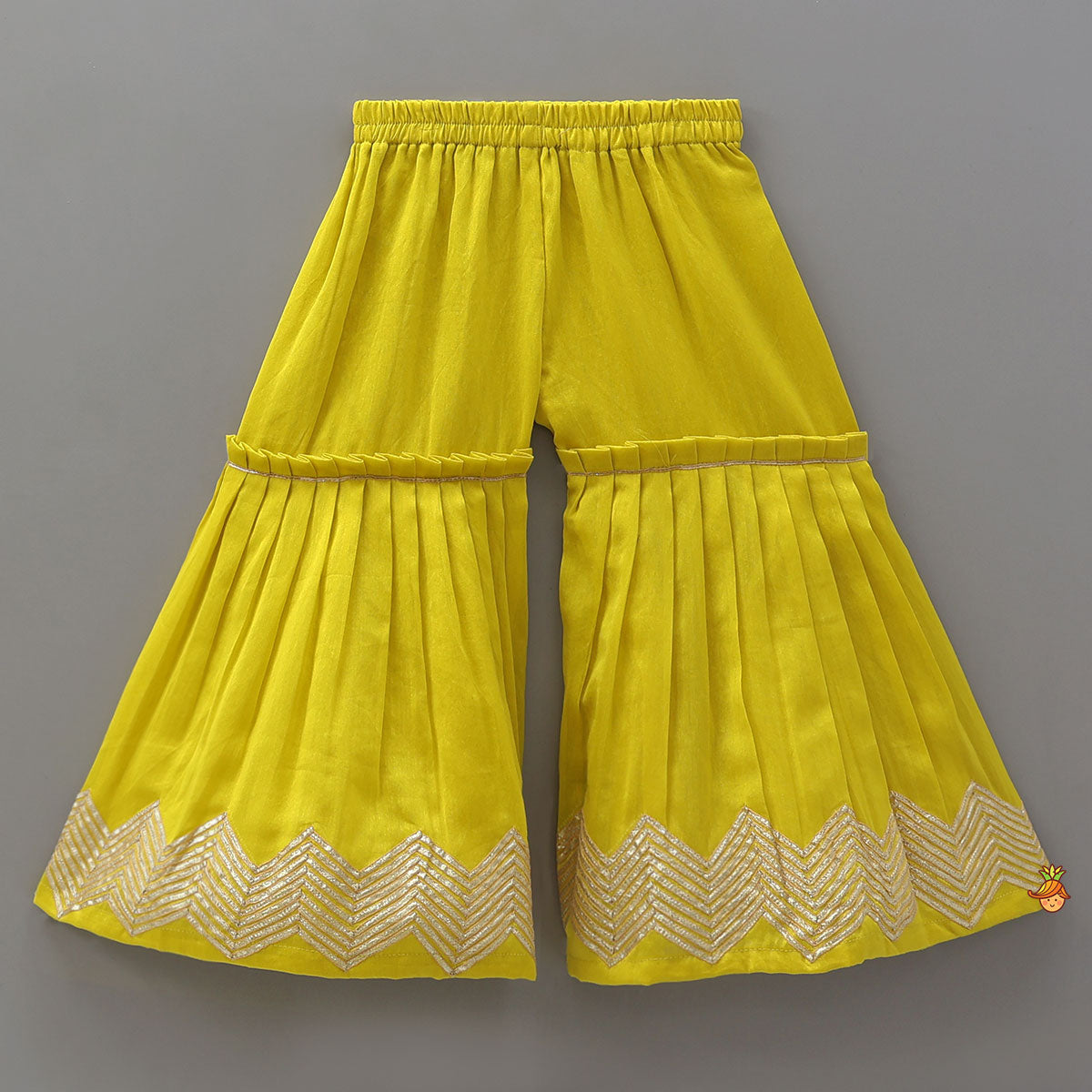 Pre Order: Yoke Embroidered Kurti And Pleated Sharara With Matching Dupatta